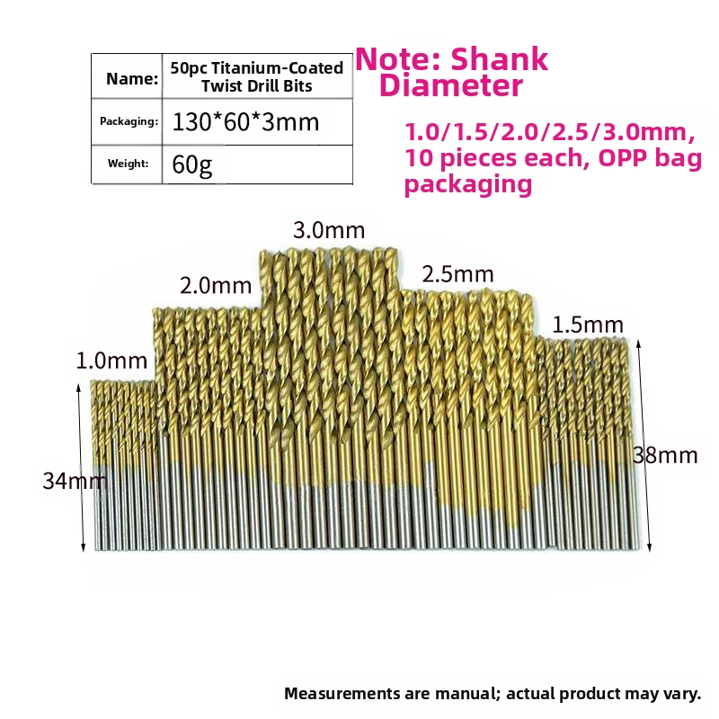 Комплект винтови свредла за пробиване, с прав държач, от високоскоростна стомана, миниатюрни, 40 броя