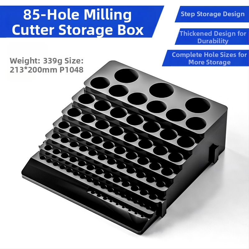 Rato CNC frezavimo įrankių saugojimo dėžė – ABS, surinkta dalių dėžė, nešiojama, 1,5 mm sienos storis, -10°C–60°C temperatūros diapazonas, 85 frezavimo įrankių ertmių ir 100 grąžtų ertmių talpa