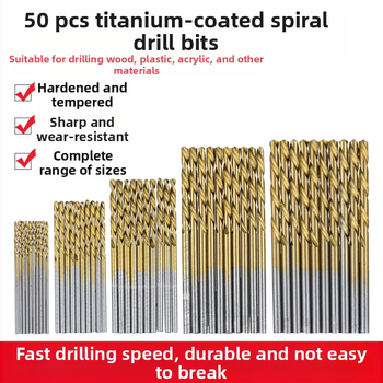 Комплект спирални свредла за дърво, 50 бр., титаново покритие, права дръжка, за електрическа бормашина