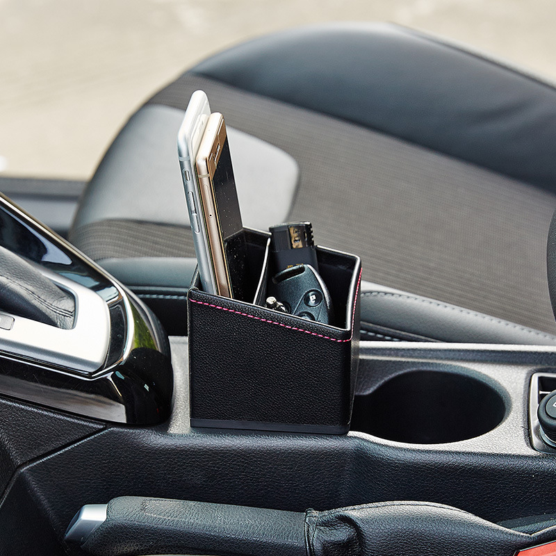 Automobilio puodelio laikiklis su saugyklos dėžute ir telefono laikiklis — modelis 11115, medžiaga ABS leather, tinkamas centrinei kontrolei, pritaikymas įmanomas