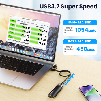Θήκη εξωτερικού NVMe M.2 SSD χωρίς εργαλεία, αλουμινένιο κράμα, 8TB, 10Gbps Type-C 3.1