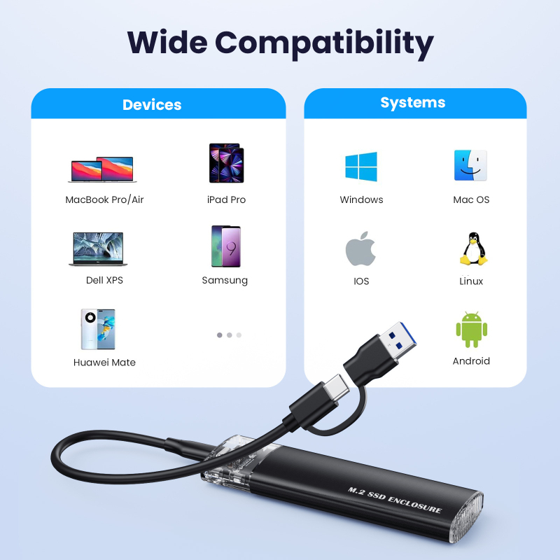 Be įrankių NVMe M.2 išorinė SSD dėžutė, aliuminio lydinys, 8TB, 10Gbps Type-C 3.1