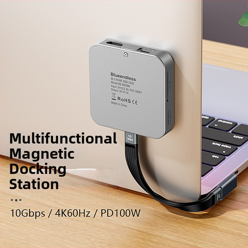 M.2 NVMe SSD korpusas dokavimo stotis su HDMI, USB-C 3.2, aliuminio lydinys, palaiko iki 2 TB