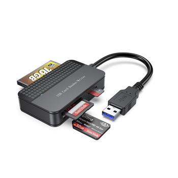 4-in-1 USB kortelių skaitytuvas su CF/SDHC/TF palaikymu, USB 3.0, ABS korpusas