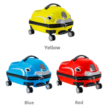 Детски куфар за теглене с анимационен автомобил — ABS+PC, 2 кг, ципово отваряне, универсални колела, карикатурен принт