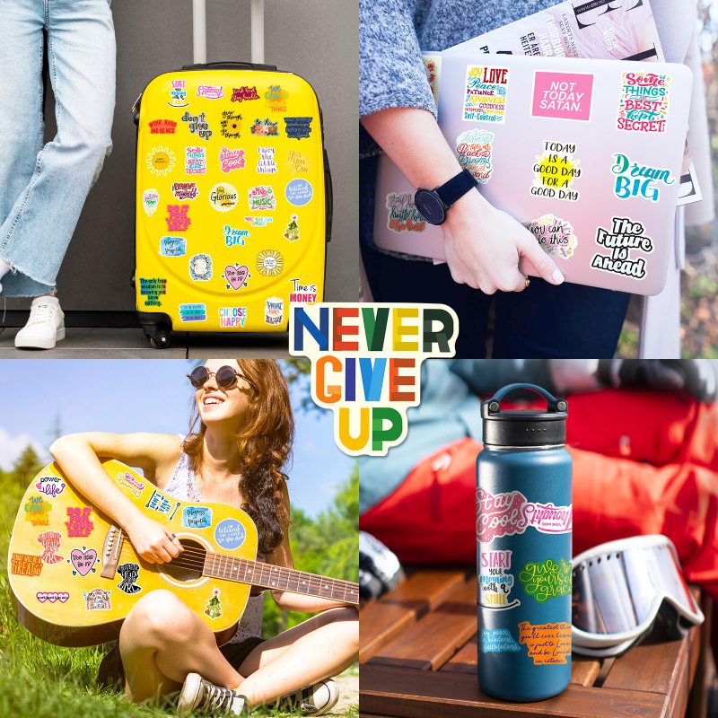 Set naljepnica: 50–200 inspirativnih engleskih slogana za učenje, grafiti tekstne naljepnice nordijskog stila za prtljagu; ljepilo; tisak, ofsettisak.
