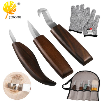Journalists medžio drožybos įrankių rinkinys – riešutmedžio drožybos peilis, maketė, medžio šlifavimo peilis, šaukštų peilis, pjūvių apsauginės pirštinės