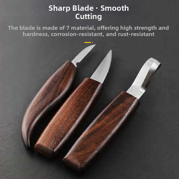 Journalists medžio drožybos įrankių rinkinys – riešutmedžio drožybos peilis, maketė, medžio šlifavimo peilis, šaukštų peilis, pjūvių apsauginės pirštinės