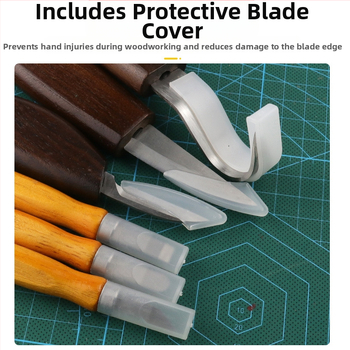 Journalists medžio drožybos įrankių rinkinys – riešutmedžio drožybos peilis, maketė, medžio šlifavimo peilis, šaukštų peilis, pjūvių apsauginės pirštinės