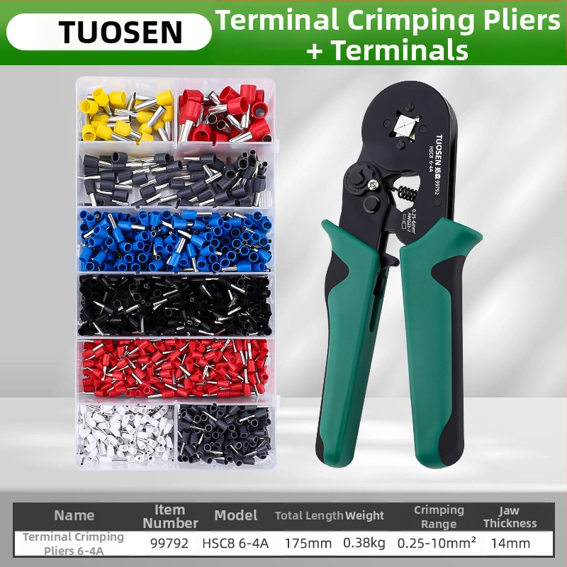 Tubu tipo terminalų crimpinės žnyplės, adatos formos laidui, savęs atstatantis dantrinis mechanizmas, aukštos anglies plienas, svoris 0.58