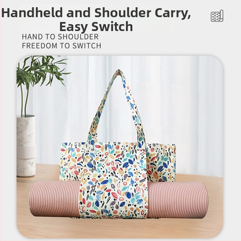 Gėlės rašto joga kilimėlio laikymo kanvos rankinė, tote rankinė su skaitmenine spauda, pritaikomas prekės ženklas, 260 g, su logotipu