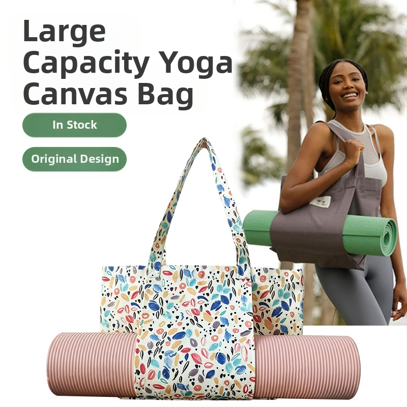 Gėlės rašto joga kilimėlio laikymo kanvos rankinė, tote rankinė su skaitmenine spauda, pritaikomas prekės ženklas, 260 g, su logotipu