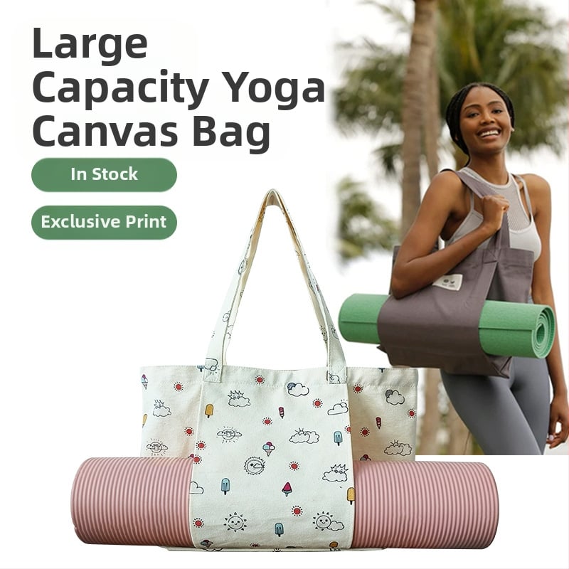 Gėlės rašto joga kilimėlio laikymo kanvos rankinė, tote rankinė su skaitmenine spauda, pritaikomas prekės ženklas, 260 g, su logotipu