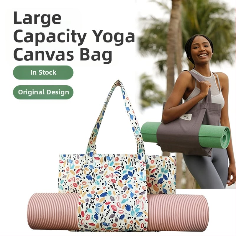 Gėlės rašto joga kilimėlio laikymo kanvos rankinė, tote rankinė su skaitmenine spauda, pritaikomas prekės ženklas, 260 g, su logotipu