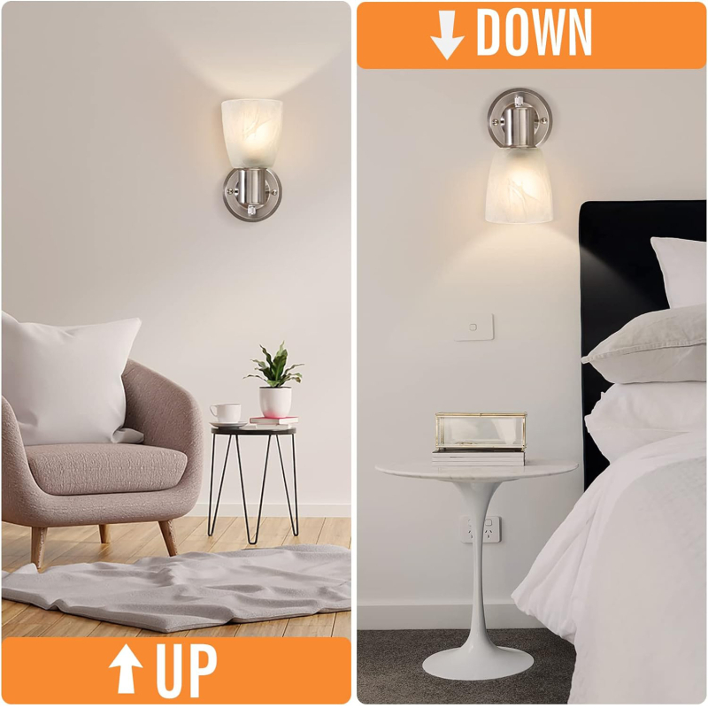 Τοίχου φωτιστικό με γυάλινο σκιάδιο, μεταλλικό σώμα, LED φως, 110V, μοντέρνο μινιμαλιστικό σχέδιο