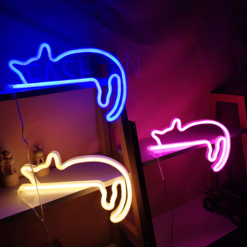 Noapte LED neon – pisică leneșă, model yc-lazy cat neon, corp PS, tensiune 4,5V, certificare CE
