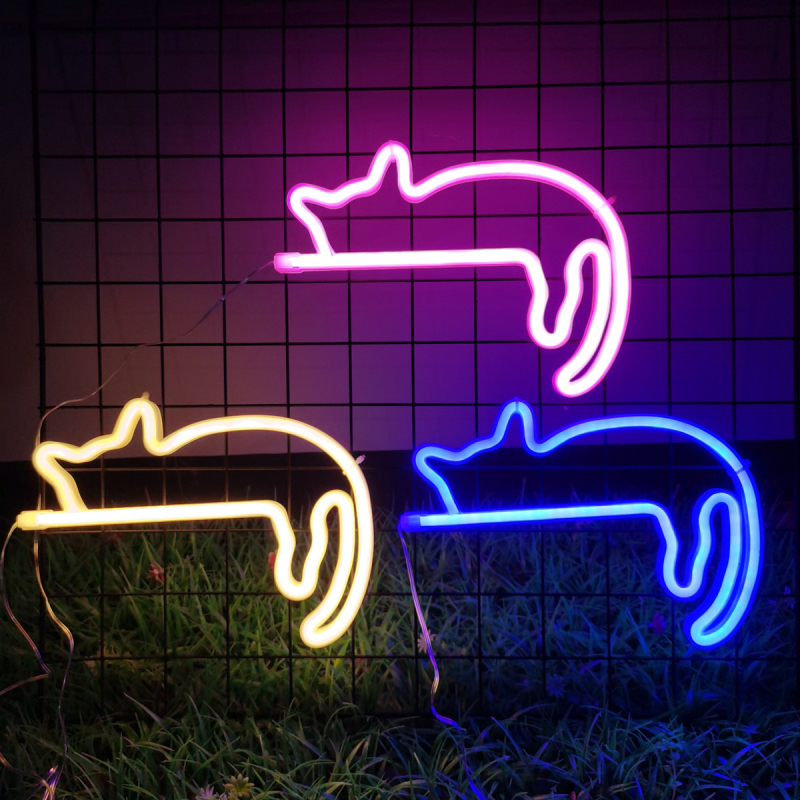 Noapte LED neon – pisică leneșă, model yc-lazy cat neon, corp PS, tensiune 4,5V, certificare CE
