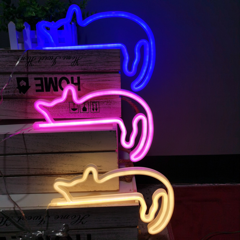 Noapte LED neon – pisică leneșă, model yc-lazy cat neon, corp PS, tensiune 4,5V, certificare CE