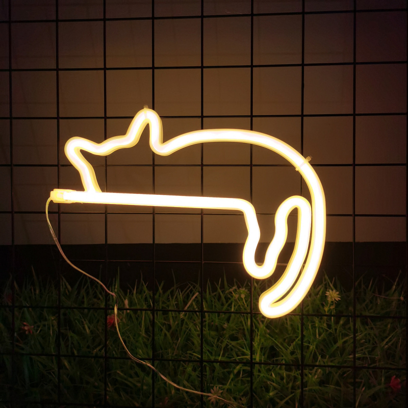 Noapte LED neon – pisică leneșă, model yc-lazy cat neon, corp PS, tensiune 4,5V, certificare CE