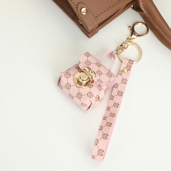 PU чантичка за слушалки с ключодържател и връв, шарка каре, може да побира малки предмети, есен 2024