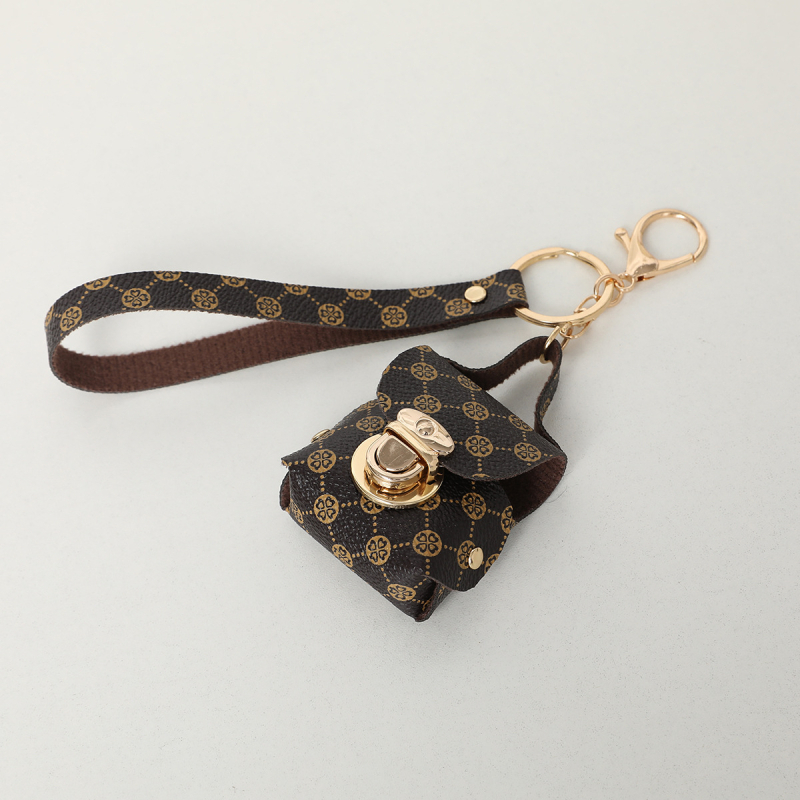 PU чантичка за слушалки с ключодържател и връв, шарка каре, може да побира малки предмети, есен 2024