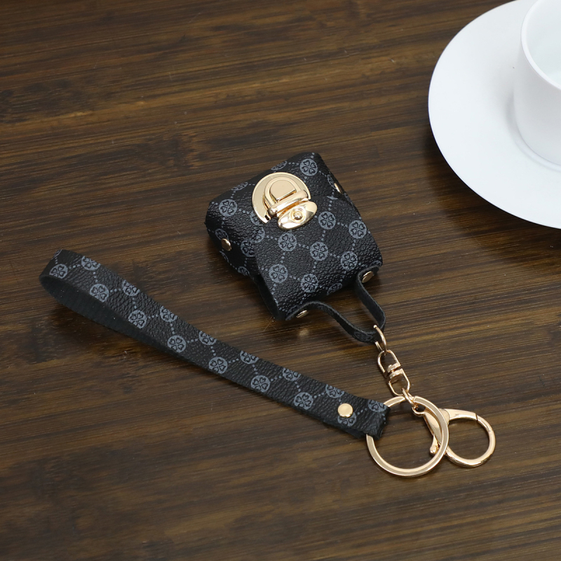 PU чантичка за слушалки с ключодържател и връв, шарка каре, може да побира малки предмети, есен 2024