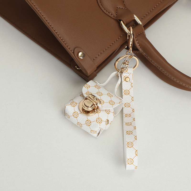 PU чантичка за слушалки с ключодържател и връв, шарка каре, може да побира малки предмети, есен 2024