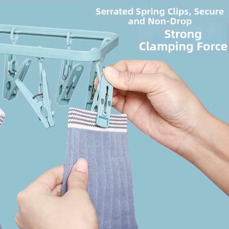 Сгъваема преносима сушилна стойка за дрехи с множество клипове за чорапи, модел DGNYJ-1, пластмасова