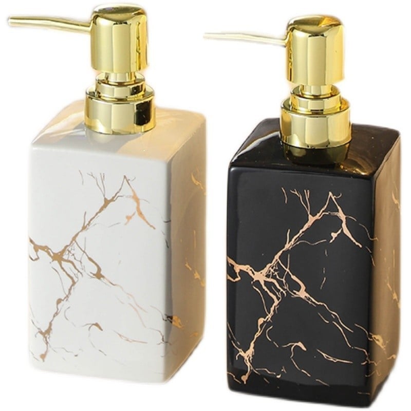 Kvadratna keramička boca za losion s mramornim uzorkom, kapacitet 350 ml, pritiskni tip