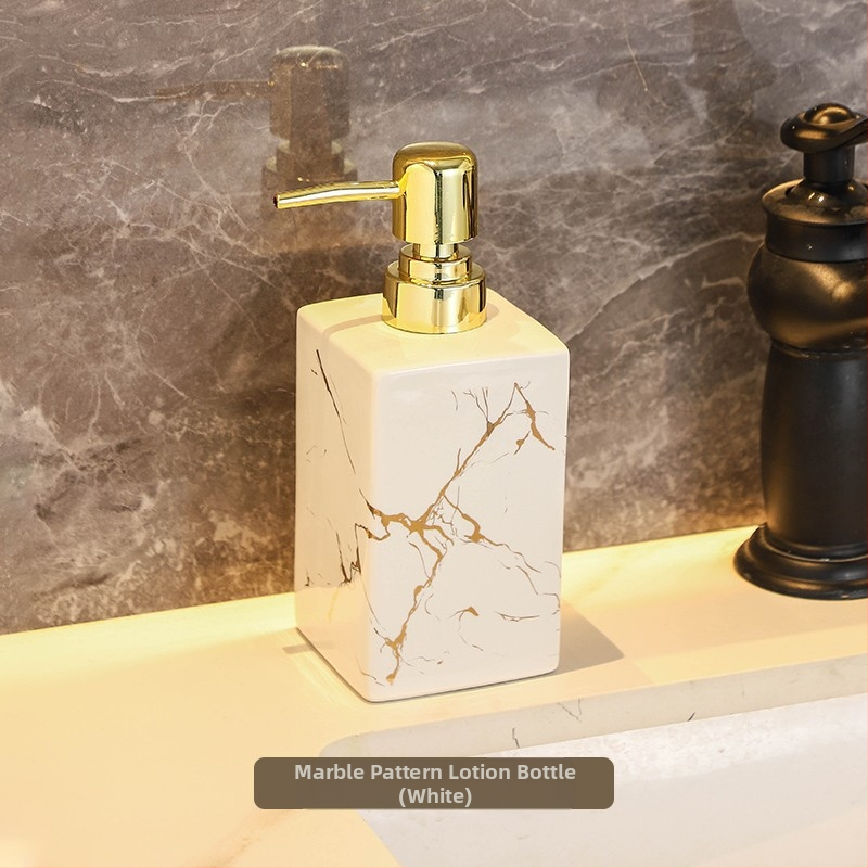 Kvadratna keramička boca za losion s mramornim uzorkom, kapacitet 350 ml, pritiskni tip