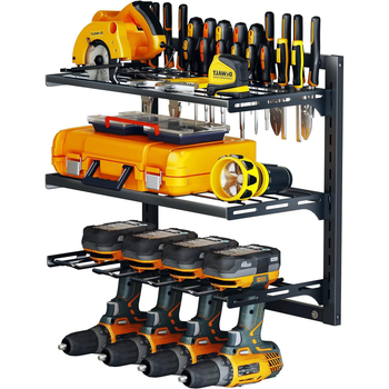 Επιτοίχια ραφιέρα αποθήκευσης εργαλείων από χάλυβα άνθρακα, 2 επιπέδων, εγκατάσταση με βίδες, κατάλληλη για γκαράζ