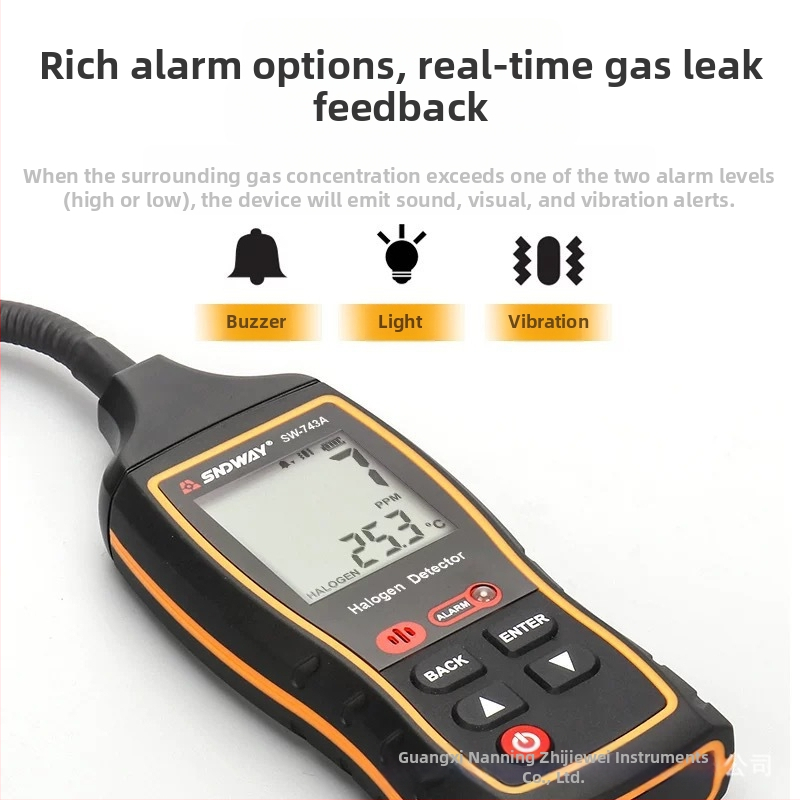 Детектор за халогенни газове SW-743A за откриване на течове във климатични системи и Freon, обхват 0-10000 ppm, точност 1 ppm