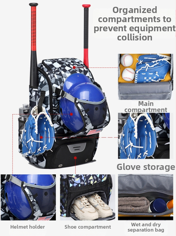 Baseball ir Softbolo įrangos kuprinė – atspari vandeniui, didelė talpa, sausas/drėgnas atskyrimas, kvėpuojanti, oro pagalvėlės pečių dirželiai
