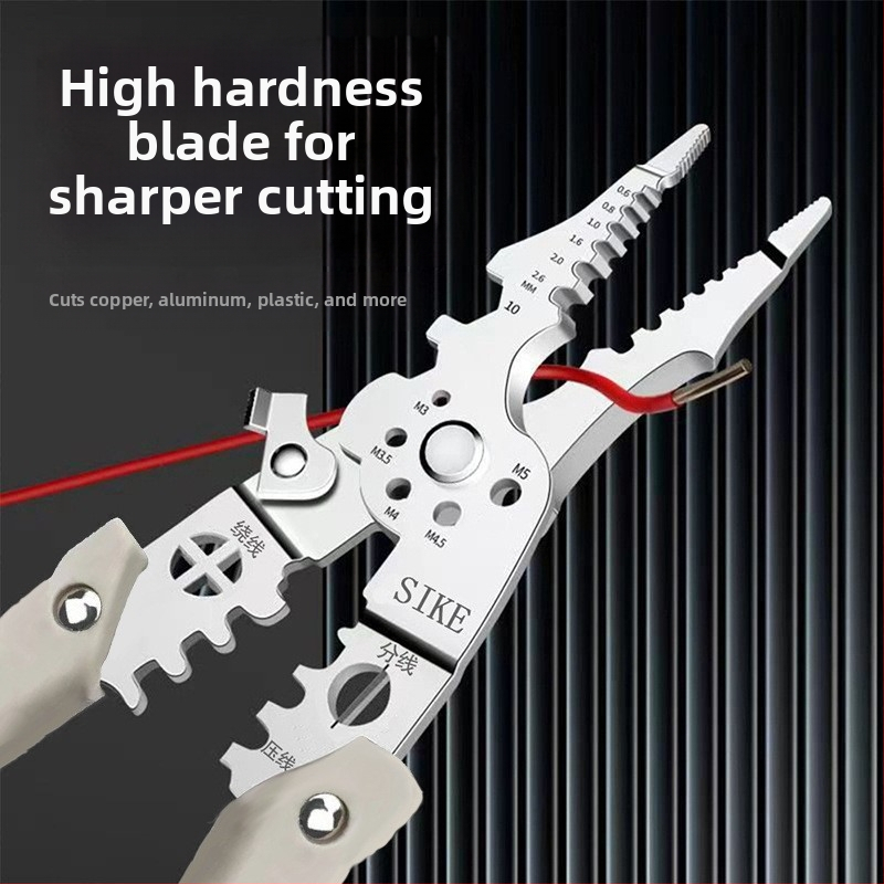 Мултифункционални електрически клещи за премахване на изолацията на проводници, рязане и кримпване — индустриален клас, върховиден тип, тегло 0.185