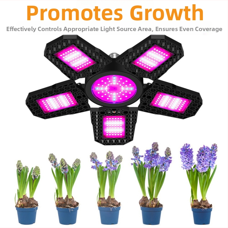 LED лампа за растеж на растения със спектър червено‑син, сгъваем дизайн, 216/252/288 светодиоди, вход AC100-277V, корпус ABS+PC, тегло 295 г