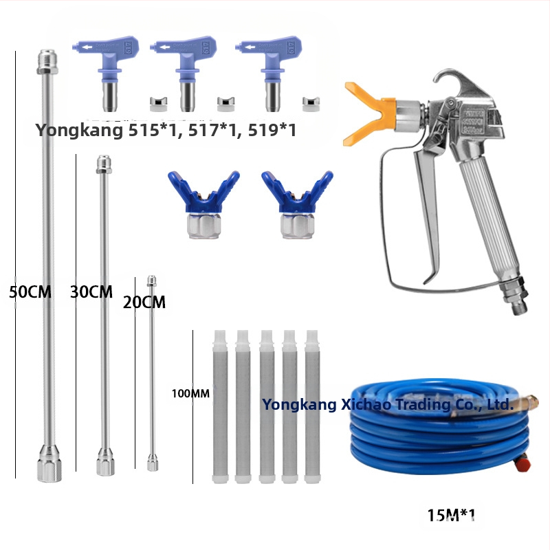 Hanxuan vysokotlakový bezvzdušný postrekovač set — nerezová oceľ, predĺženie trysky, postreková tryska, vysokotlaková trubka