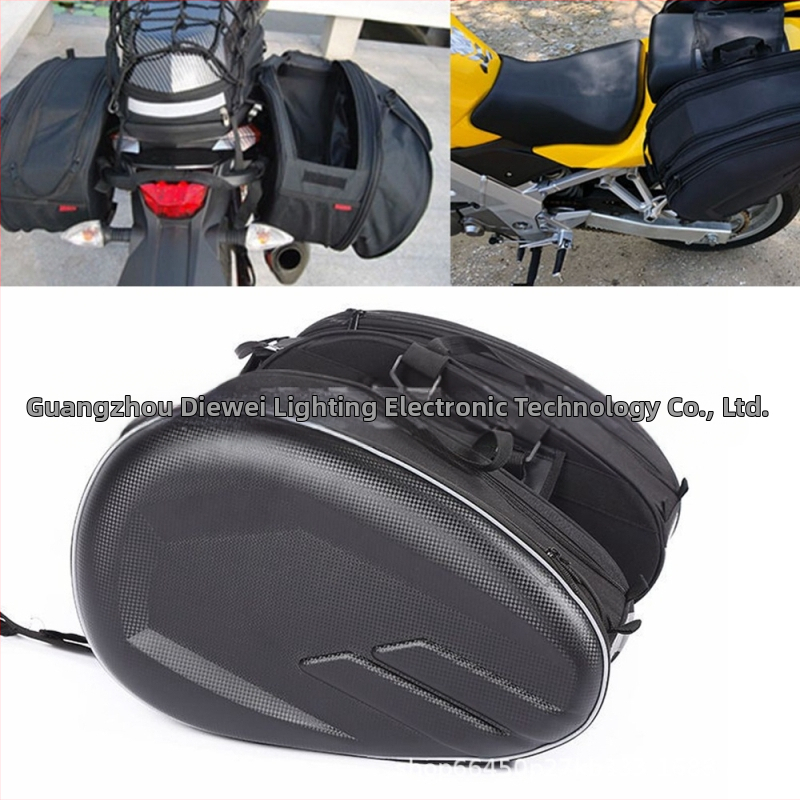 Motociklo šoninė kuprinė – PU medžiaga, talpa 36–58 L, modelis Y-MC006-2, su lietaus gaubtu