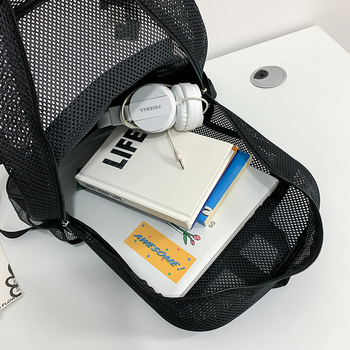 Unisex διαφανής σάκος πλέγματος για σχολείο και άθληση, χωρητικότητα 20–35 λίτρων, συμβατός με φορητό υπολογιστή 15 ιντσών, αναπνέουσες τιράντες με αερόμαξιλάρι