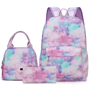 3-частов комплект ученическа раница с несесер и чанта за обяд – унисекс раница от найлон, защита на гръб, въздушни презрамки, подплата полиестер