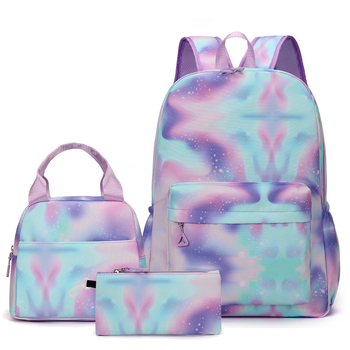 3-частов комплект ученическа раница с несесер и чанта за обяд – унисекс раница от найлон, защита на гръб, въздушни презрамки, подплата полиестер