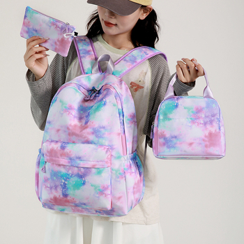 3-частов комплект ученическа раница с несесер и чанта за обяд – унисекс раница от найлон, защита на гръб, въздушни презрамки, подплата полиестер