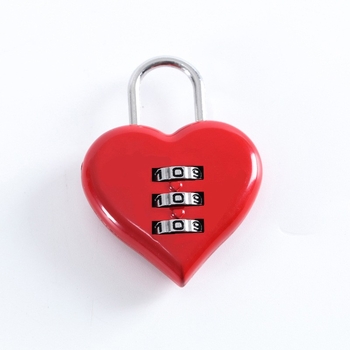 Κλειδαριά συνδυασμού με τρεις αριθμούς σε σχήμα καρδιάς για τσάντες και αποσκευές – μηχανική, κράμα ψευδάργύρου, μοντέλο N520, πάχος ράβδου 3 mm, απόσταση ράβδων 12 mm