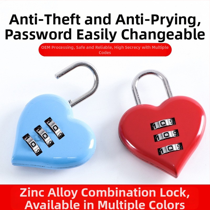 Κλειδαριά συνδυασμού με τρεις αριθμούς σε σχήμα καρδιάς για τσάντες και αποσκευές – μηχανική, κράμα ψευδάργύρου, μοντέλο N520, πάχος ράβδου 3 mm, απόσταση ράβδων 12 mm