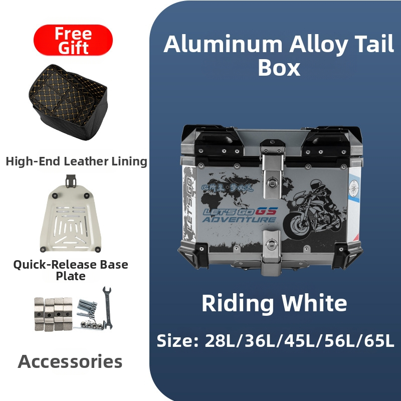 Αλουμινένιο κιβώτιο αποθήκευσης μοτοσικλέτας από κράμα αλουμινίου, αποσπώμενο και αδιάβροχο, χωρητικότητας 36/45/56/65 L, συμβατό με τα περισσότερα μοντέλα
