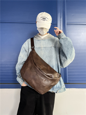 PU кожена мъжка кросбоди чанта, водоустойчива, подплата от полиестер, за ежедневна употреба