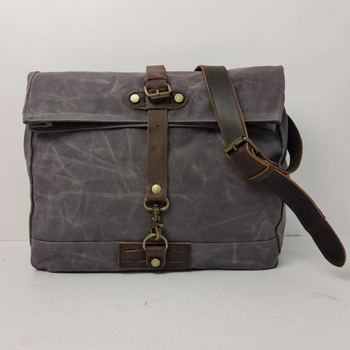 Unisex καμβάς crossbody τσάντα με δερμάτινη επένδυση