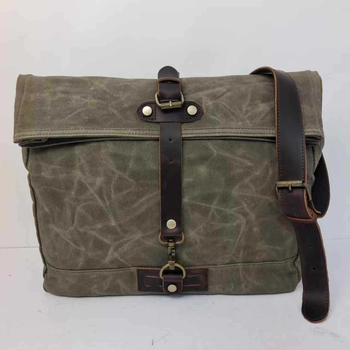 Unisex καμβάς crossbody τσάντα με δερμάτινη επένδυση