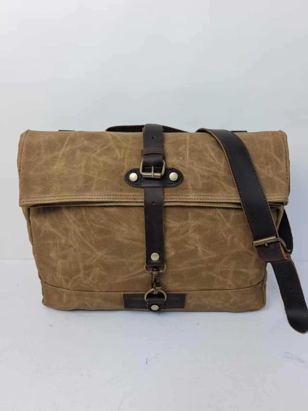 Унисекс кръстосана чанта през рамо от платно с кожена подплата