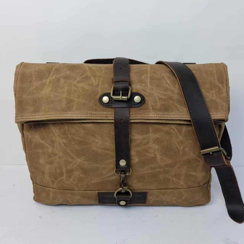 Унисекс кръстосана чанта през рамо от платно с кожена подплата