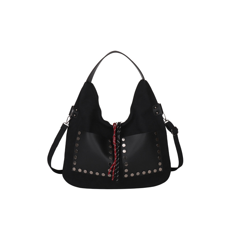 Szegecses női kézitáska, utcai stílus, PU bőr, vízszintes négyzet alakú, cipzáras zárás